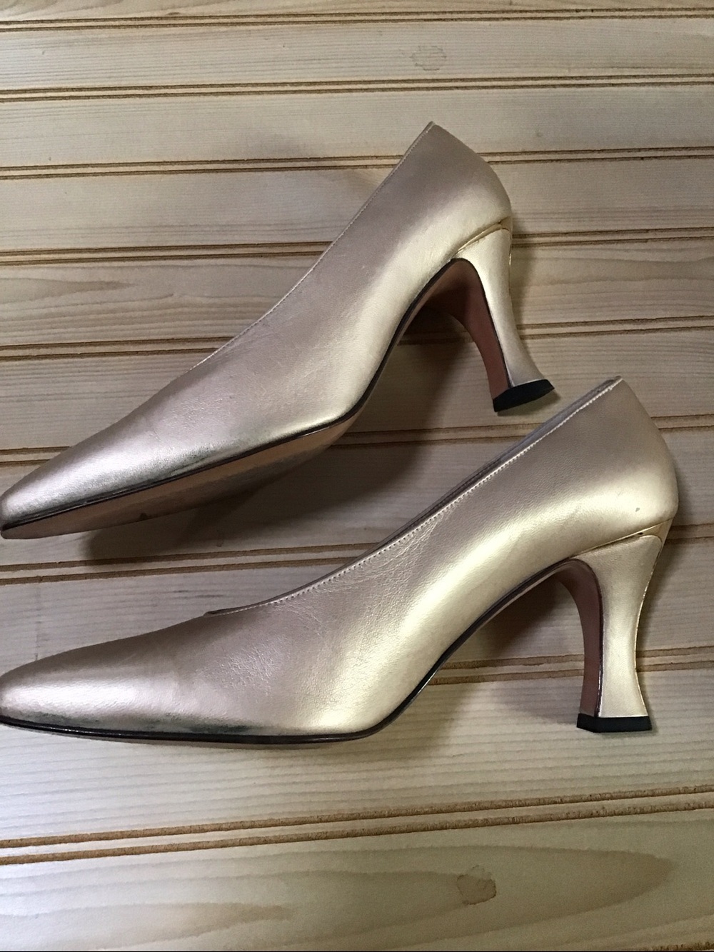 Vintage St.John Pale Gold Italian Leather Turin Metallic Gold Square Toe 7‎ 1/2B - Picture 12 of 15